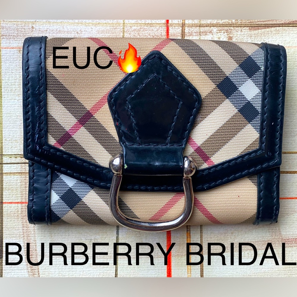BURBERRY NOVA CHECK Bifold Wallet w/front pouchPVC/Black Patent🔥Italy🇮🇹🔥EUC!